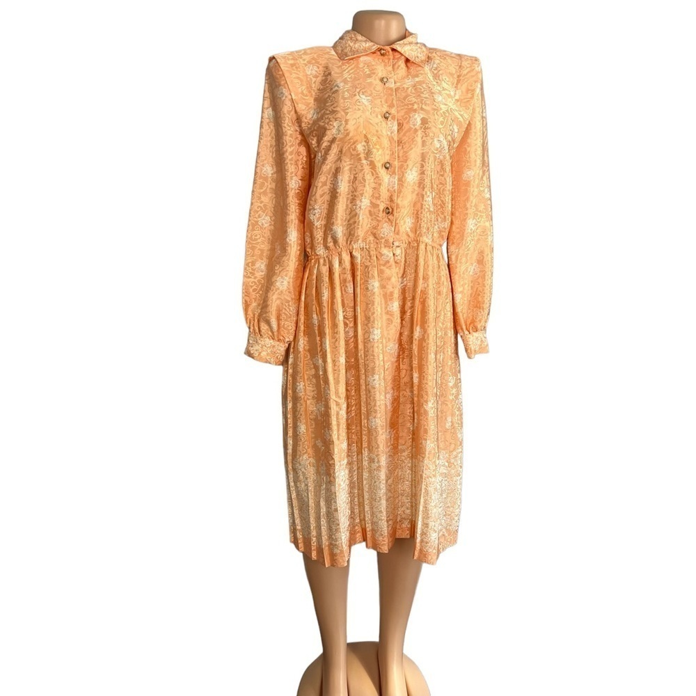 Schrader Vintage Orange and Cream Satin Pleated Dress